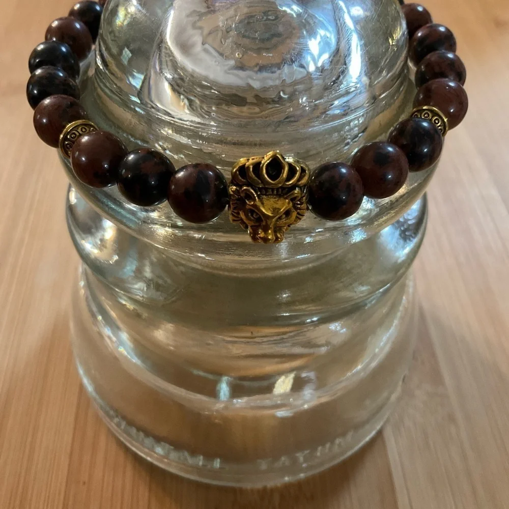 Hand Crafted Bracelet Brown Lion Bead Gemstone Stretch